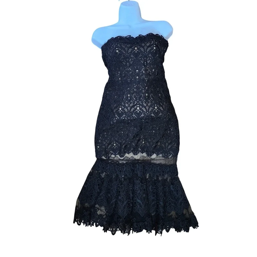 Jonathan Simkhai Strapless Lace Dress Womens 8 Black Mermaid Hem Bustier Midi